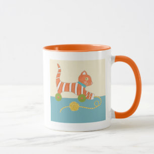 Striped Toy Cat with Ball of String Mug