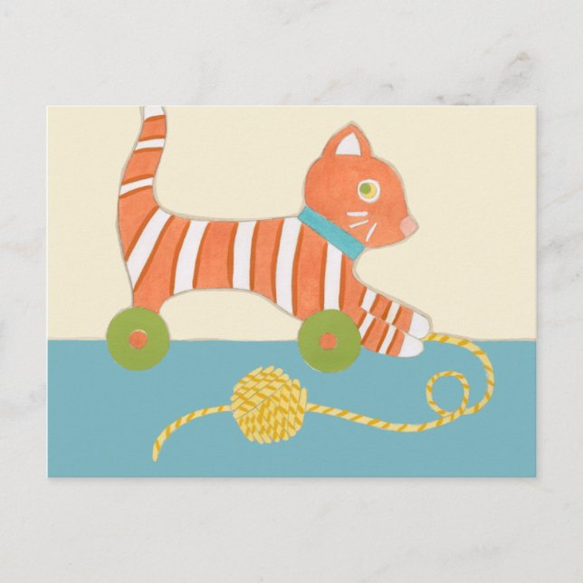 Striped Toy Cat with Ball of String Postcard (Front)