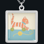 Striped Toy Cat with Ball of String Silver Plated Necklace<br><div class="desc">Who wants to play with this striped toy cat by Chariklia Zarris? If only it were a real toy and not a print you could drag it around by the ball of attached string or push it along using the wheels underneath. A great gift for a child's nursery, order your...</div>
