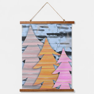 Striped Trees Winter Landscape Scene  Hanging Tapestry