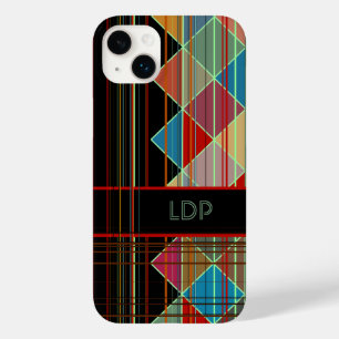 Striped Triangle Shapes with Initials on Black Case-Mate iPhone 14 Plus Case