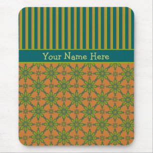 Striped Tribal Pattern, Rust, Green, Blue Mousepad