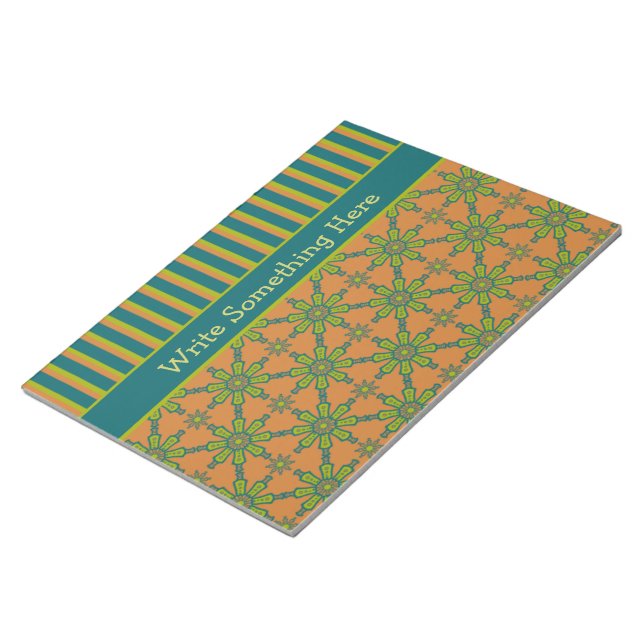 Striped Tribal Rust, Green, Teal Notepad or Jotter (Angled)