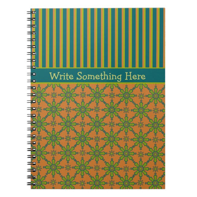 Striped Tribal Rust, Green, Teal: Spiral Notebook (Front)