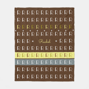 Striped Typography Initials Black Fleece Blanket