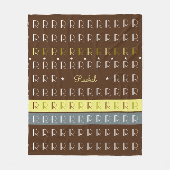 Striped Typography Initials Black Fleece Blanket (Front)