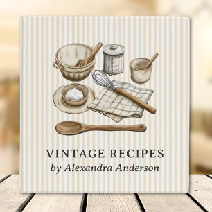 Striped Vintage Cooking Utensils Recipe Binder