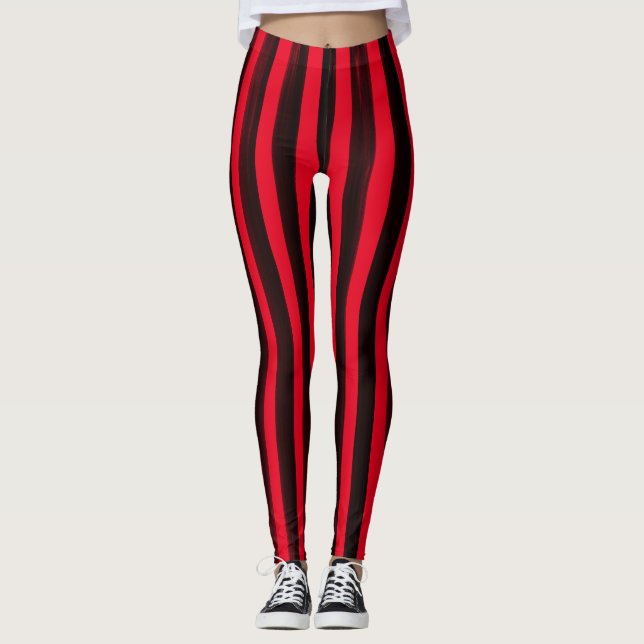 Striped Watercolor Black and Red Pirate Leggings (Front)