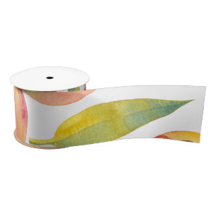 Striped Watercolor Peaches Fruit Satin Ribbon