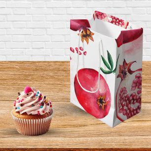 Striped Watercolor Pomegranate Fruit Medium Gift Bag