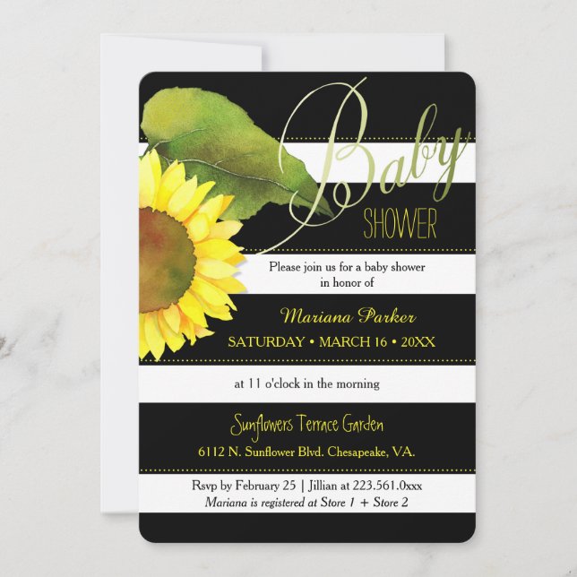 Striped Watercolor Sunflower Baby Shower Invitation (Front)