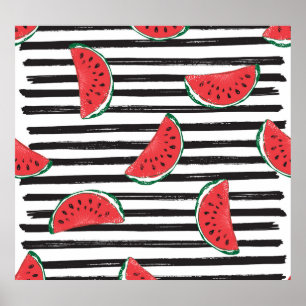 Striped watermelon, vintage seamless pattern. poster