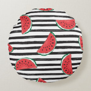 Striped watermelon, vintage seamless pattern. round pillow