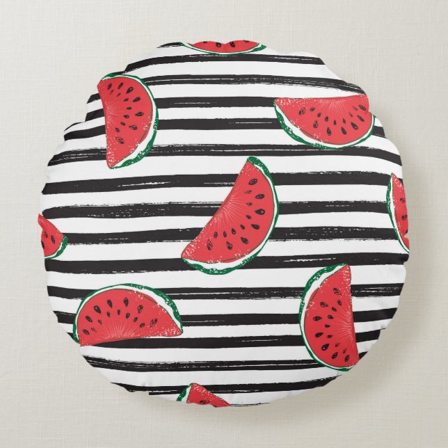Striped watermelon, vintage seamless pattern. round pillow (Front)