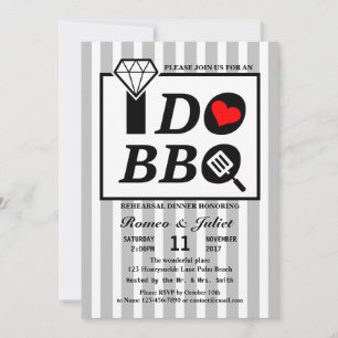 Striped Wedding Rehearsal Dinner I Do BBQ RSVP Invitation