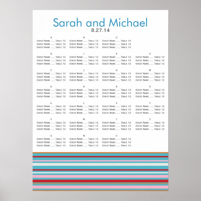 Striped wedding seating chart (Front)