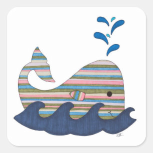 Striped Whale Square Sticker