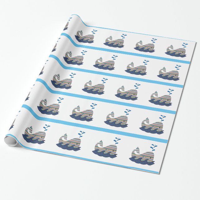 Striped Whale Wrapping Paper (Unrolled)