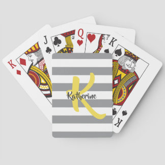 Striped White Grey and Yellow Monogram Playing Cards