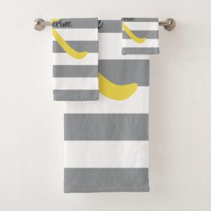 Striped White Grey and Yellow Personalized Bath Towel Set