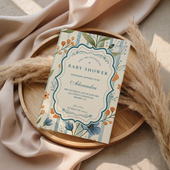 Striped Wildflower Baby Shower Invitation (Creator Uploaded)
