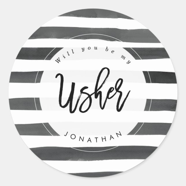 striped will you be my usher sticker (Front)