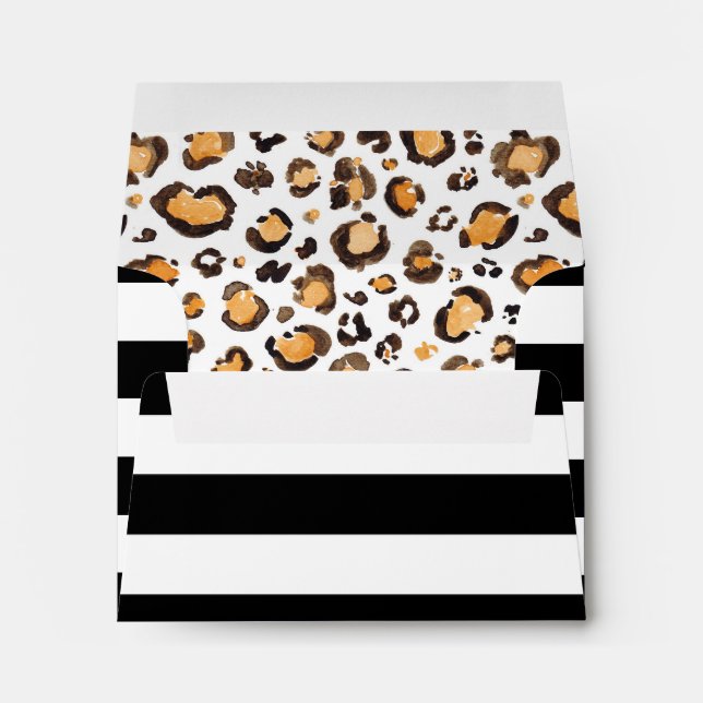 Striped with Watercolor Leopard Print Liner RSVP Envelope (Back (Bottom))