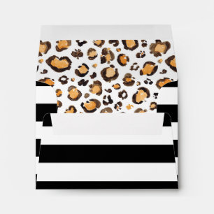 Striped with Watercolor Leopard Print Liner RSVP Envelope