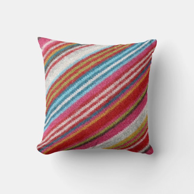 Striped woollen fabric: cozy, stylish throw pillow (Front)