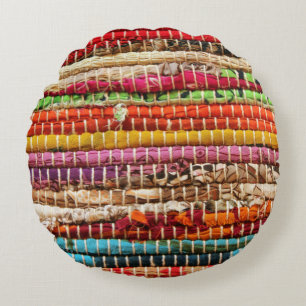 Striped Woven fabric rope weave natural Round Pillow