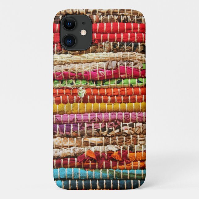 Striped Woven fabric rustic look red blue brown Case-Mate iPhone Case (Back)