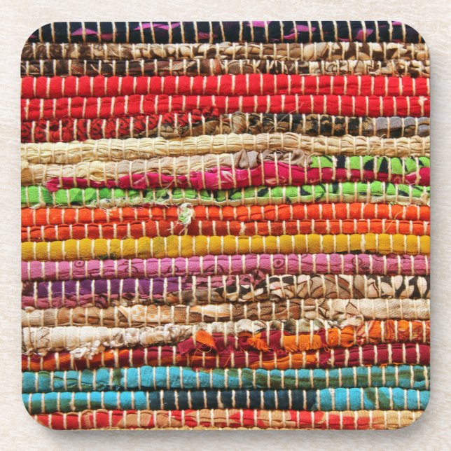 Striped Woven fabric weave look natural Coaster (Front)