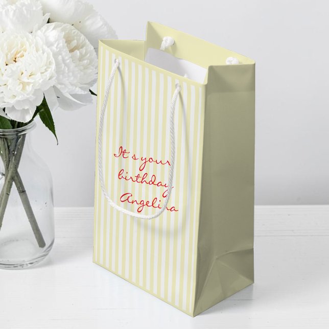 Striped Yellow Personalized Script Name Birthday Medium Gift Bag (Striped Yellow Personalized Script Name Birthday Medium Gift Bag)