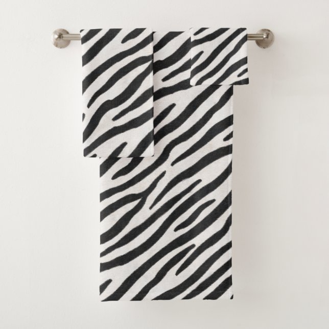 Striped Zebra Fur Realistic Exotic Animal Print Bath Towel Set (Insitu)