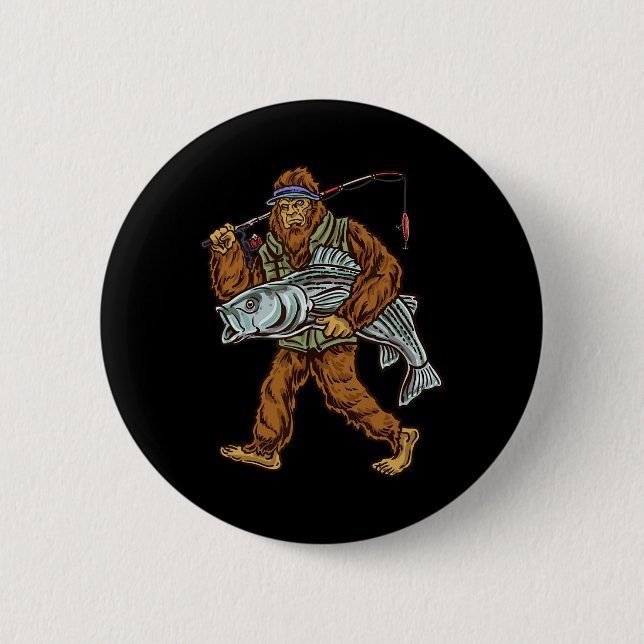 Striper Fishing Bigfoot Striped B Fishermen  2 Inch Round Button (Front)