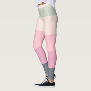 Stripes, 5 Colours Grey Pink Green, Custom Monogra Leggings