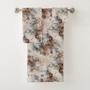 Stripes Abstract Blue Cream Brown Bath Towel Set