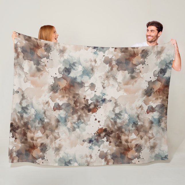 Stripes Abstract Blue Cream Brown   Fleece Blanket (In Situ)