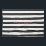 STRIPES adjustable Black with Name Kitchen Towel<br><div class="desc">Horizontal stripes against white. White lines can be recolored - feel free to play with the background colour to create new effects! Your own text/name can be modified in all ways.</div>
