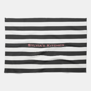 STRIPES adjustable Black with Name Kitchen Towel