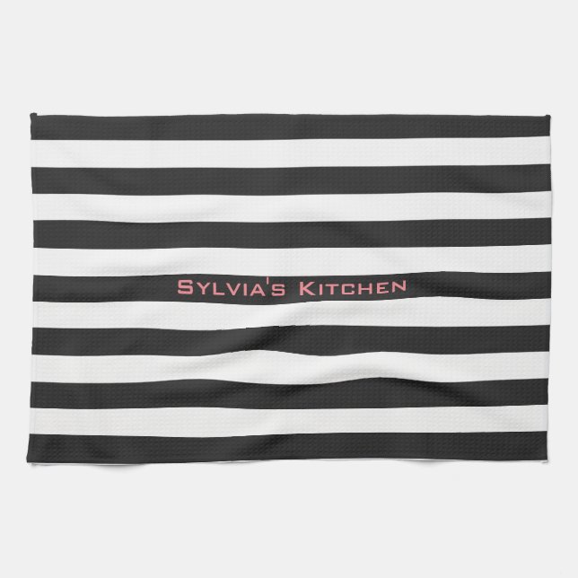 STRIPES adjustable Black with Name Kitchen Towel (Horizontal)