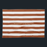 STRIPES adjustable Brown with Name Kitchen Towel<br><div class="desc">Horizontal stripes against white. White lines can be recolored - feel free to play with the background colour to create new effects! Your own text/name can be modified in all ways.</div>