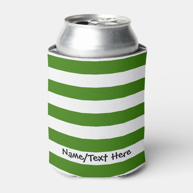 STRIPES adjustable Green with Name Can Cooler (Can Front)
