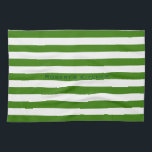 STRIPES adjustable Green with Name Kitchen Towel<br><div class="desc">Horizontal stripes against white. White lines can be recolored - feel free to play with the background colour to create new effects! Your own text/name can be modified in all ways.</div>