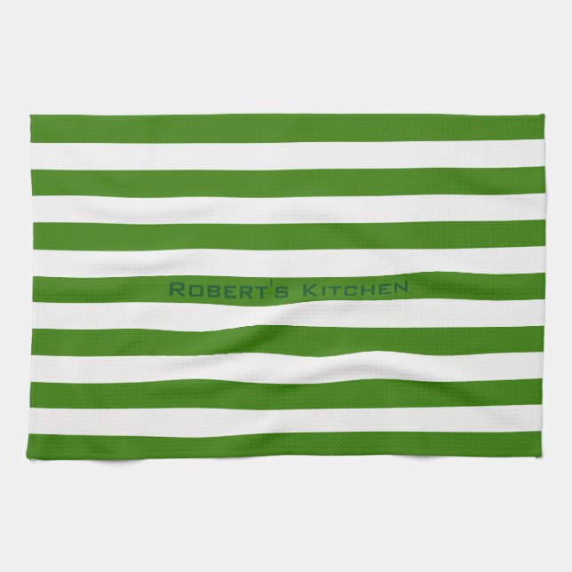 STRIPES adjustable Green with Name Kitchen Towel (Horizontal)