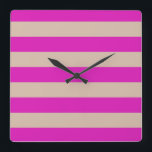 STRIPES adjustable Pink Square Wall Clock<br><div class="desc">Colored stripes against background color that can be replaced. Play with different background colors to create a personal match!</div>