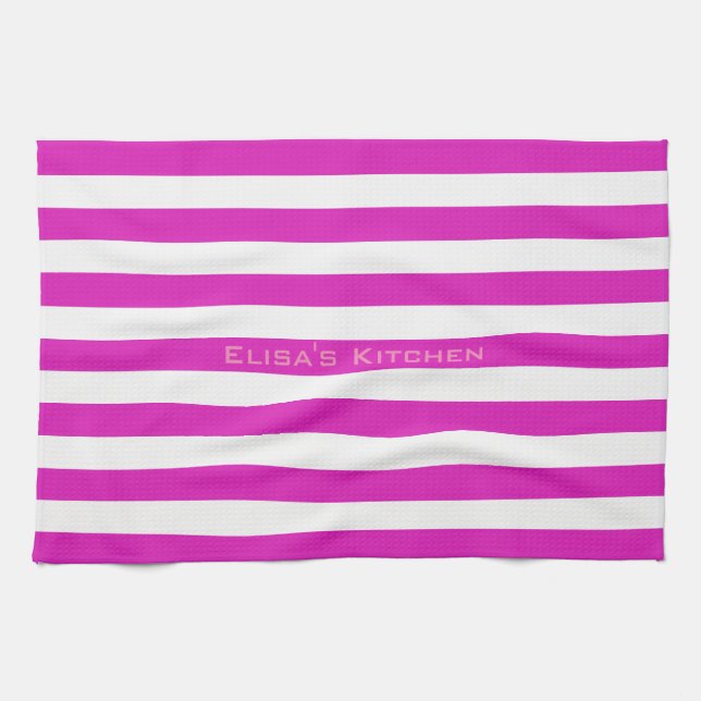 STRIPES adjustable Pink with Name Kitchen Towel (Horizontal)