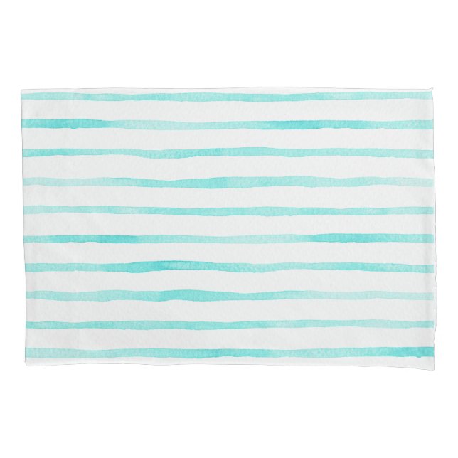 Stripes Alive Turquoise Blue Watercolor Pillowcase (Front-Left)