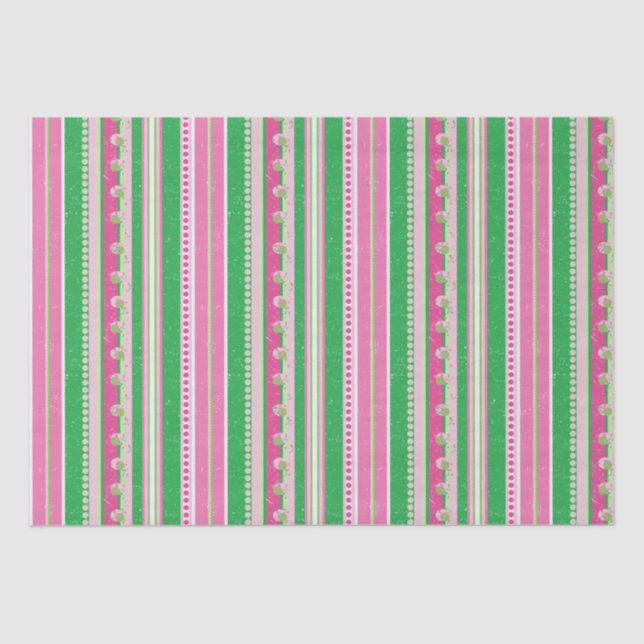 Stripes and Abstract Planets, Rose Pink and Green Tissue Paper (Front)