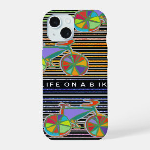 stripes and colourful bicycles iPhone 15 case
